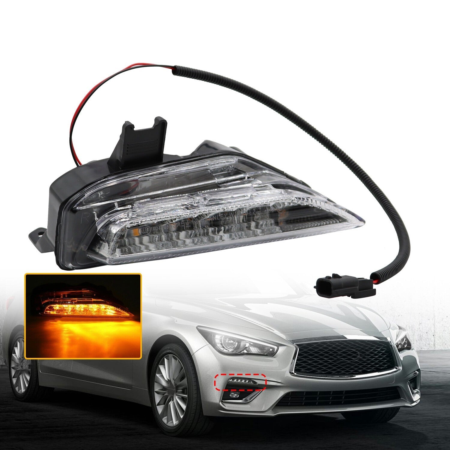 Front Right Bumper Turn Signal Fog Light for Infiniti Q50 Sport 2014-2020