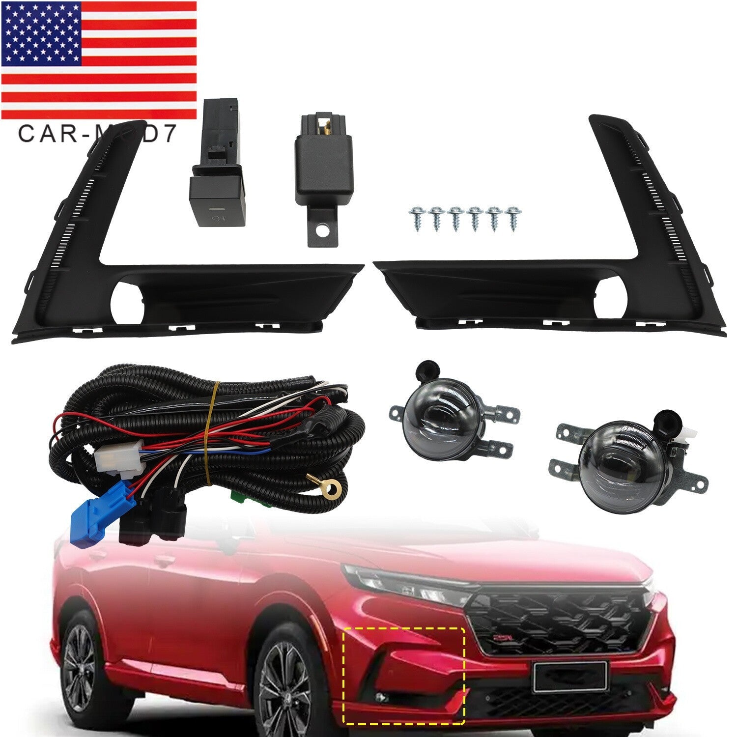 Honda CRV 2023-2024 Front Bumper LED Fog Lights Set w/ Switch & Wiring Harness