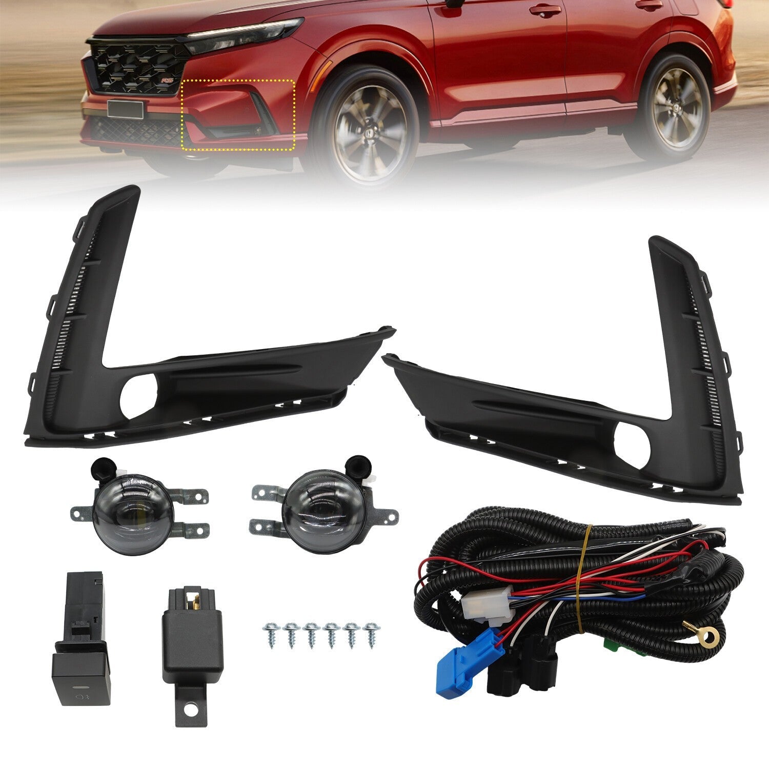 Honda CRV 2023-2024 Front Bumper LED Fog Lights Set w/ Switch & Wiring Harness