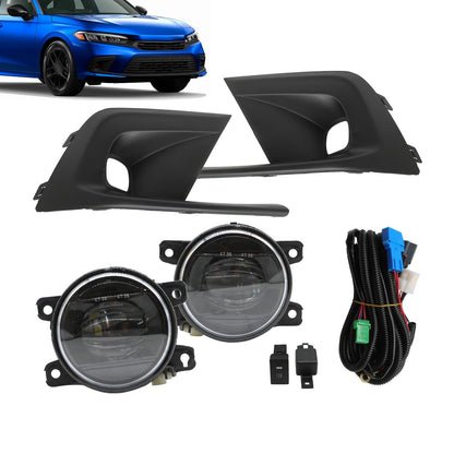 2022-2024 Honda Civic Front Bumper LED Fog Lights with Wiring, Switch & Bezel