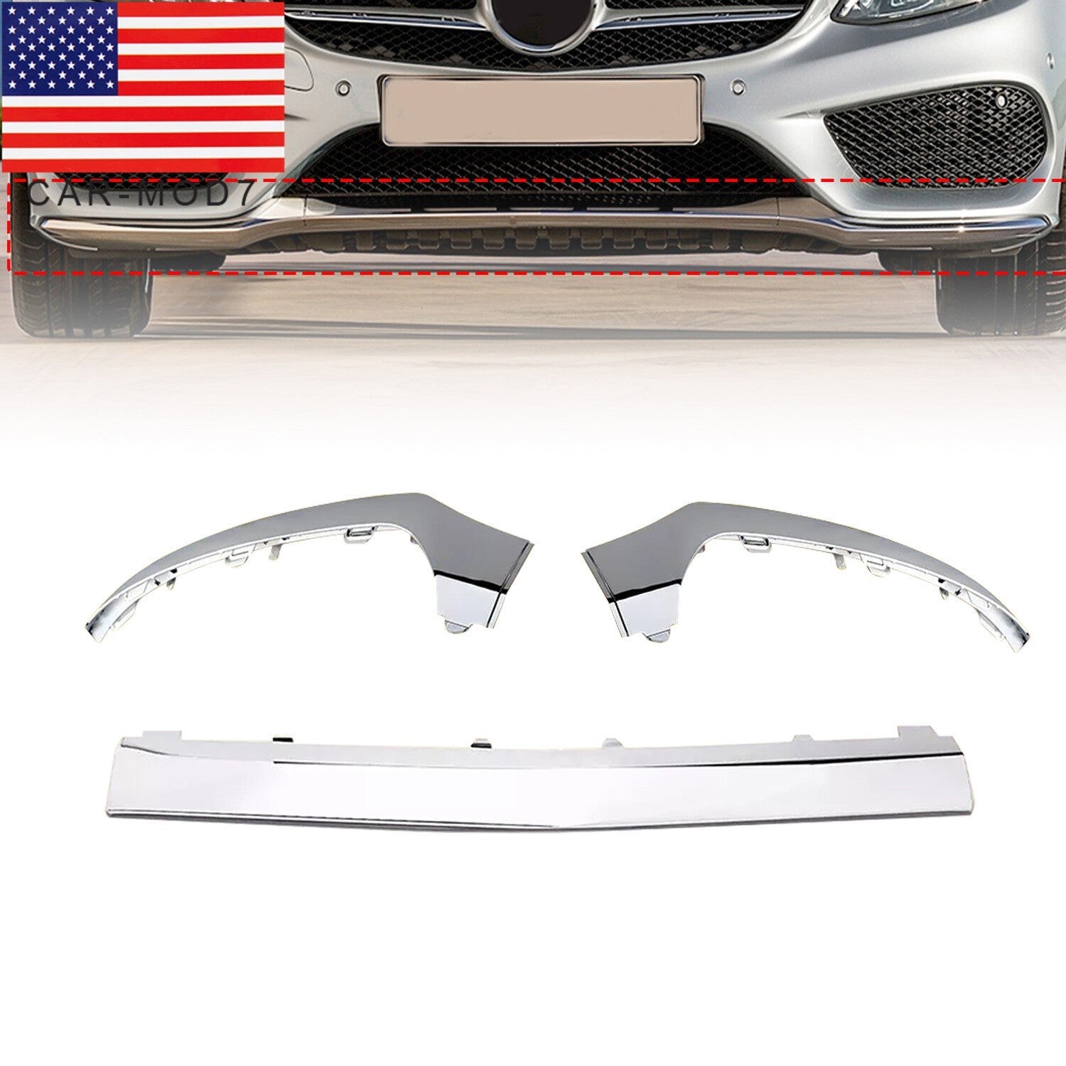 Mercedes-Benz W205 AMG Front Bumper Lower Lip Chrome Molding Trim 2015-2018