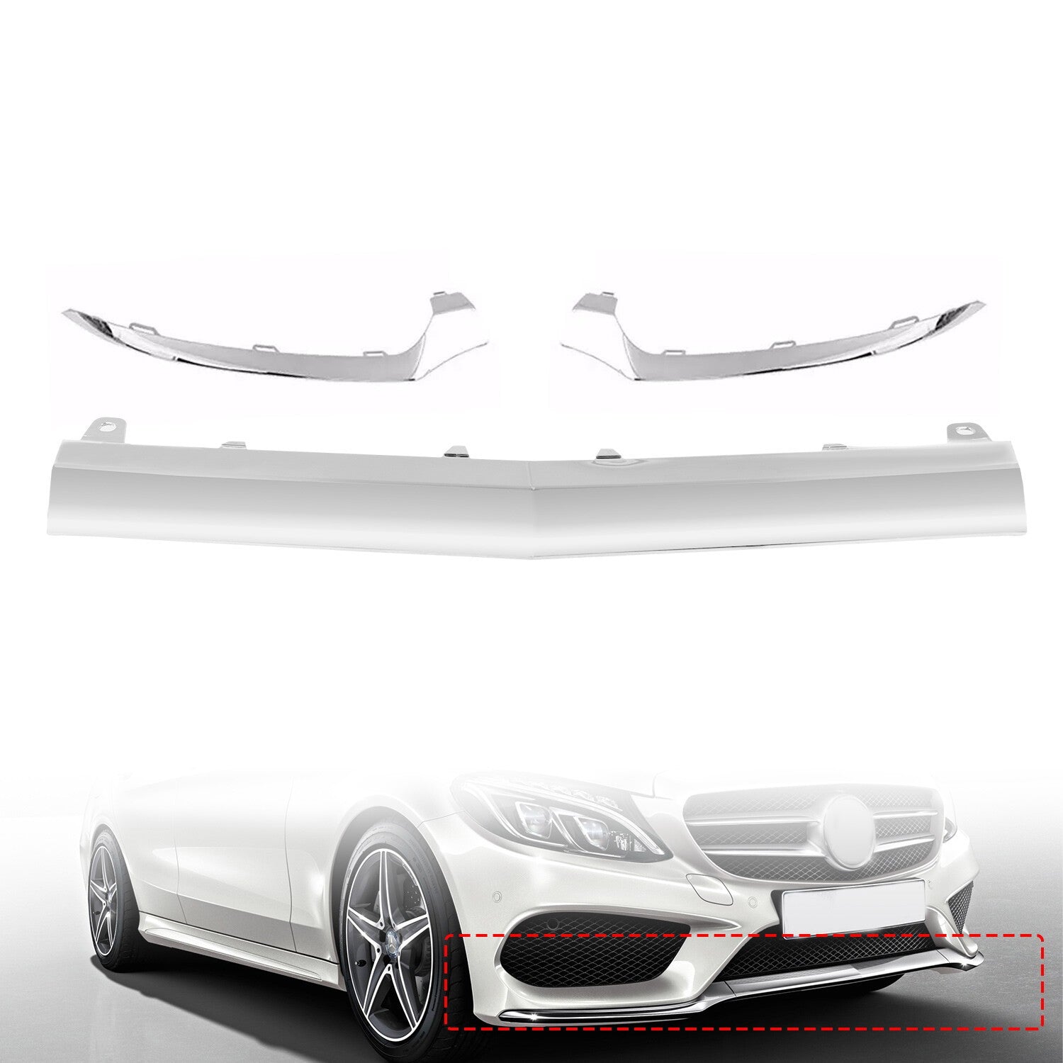 Mercedes-Benz W205 AMG Front Bumper Lower Lip Chrome Molding Trim 2015-2018