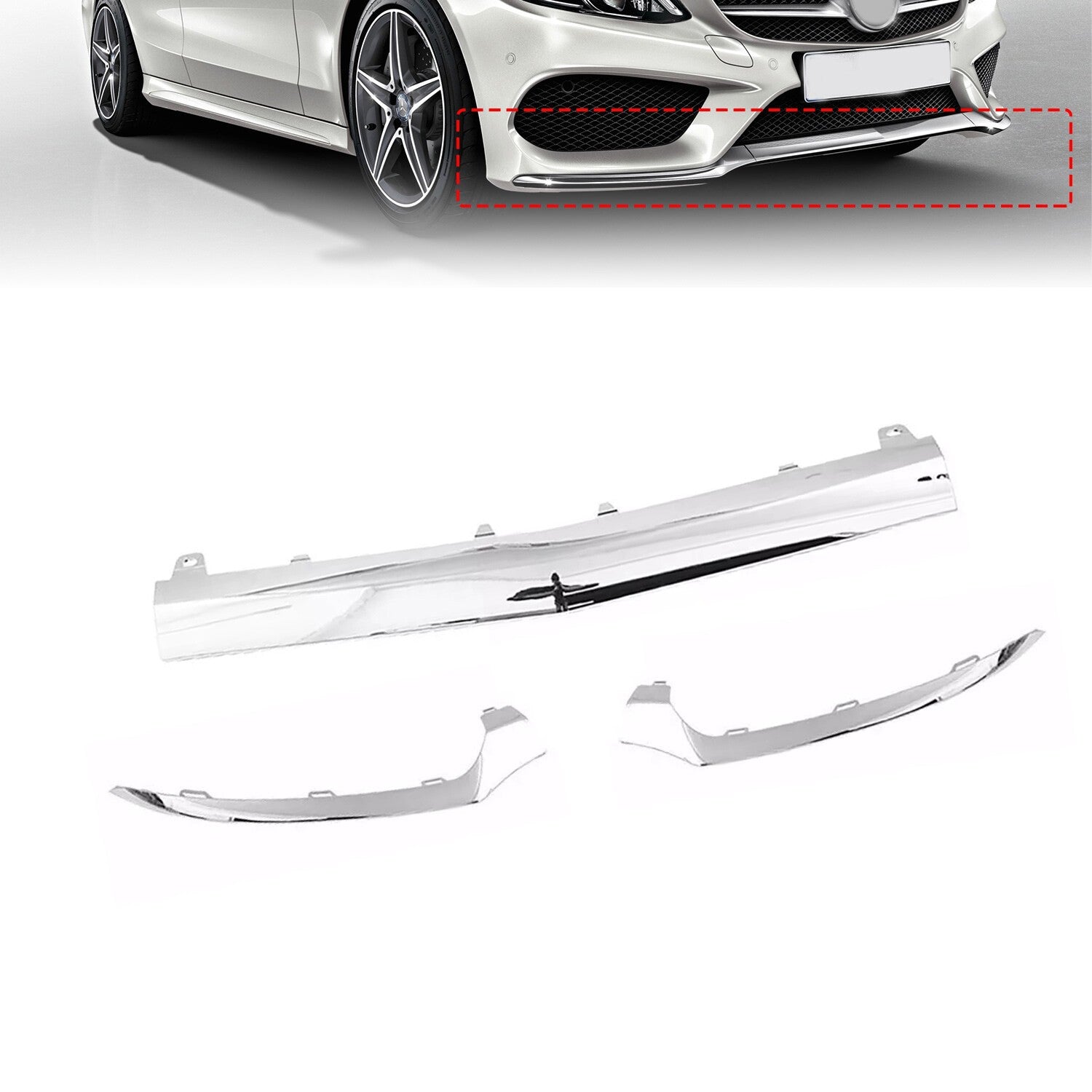Mercedes-Benz W205 AMG Front Bumper Lower Lip Chrome Molding Trim 2015-2018