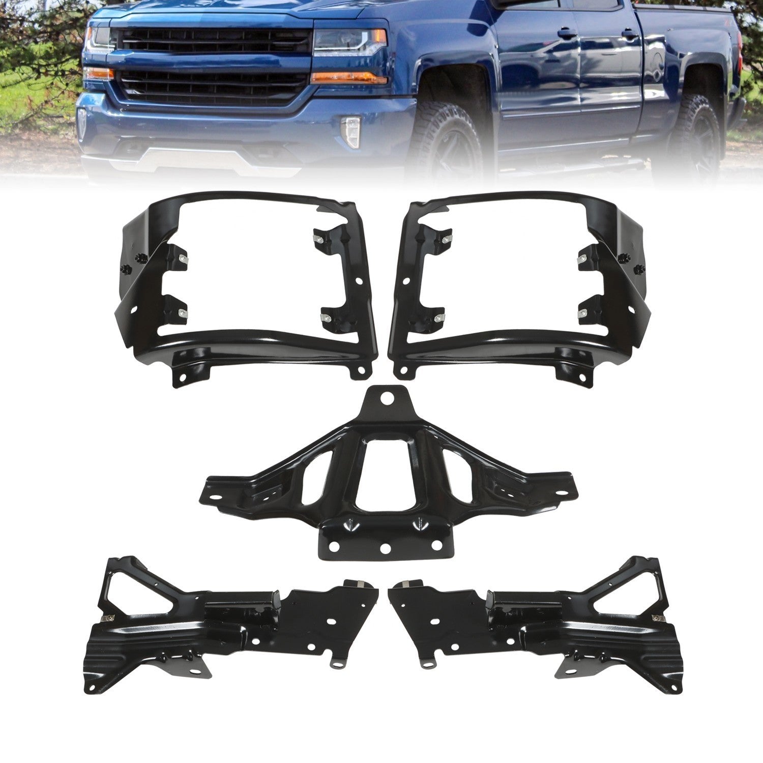 Chevrolet Silverado 1500 Front Bumper Support & Mount Bracket Set 2016-2018