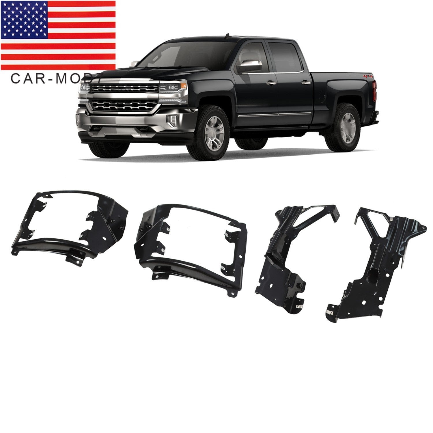 Front Bumper Inner Side & Bumper Bracket Set for 2016-2018 Silverado 1500