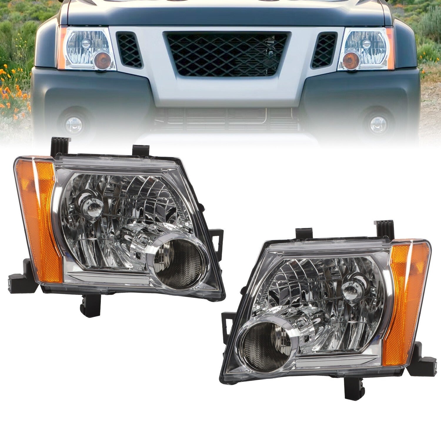 2005-2015 Nissan Xterra Headlight Set Left & Right Side Without Bulbs 2Pc