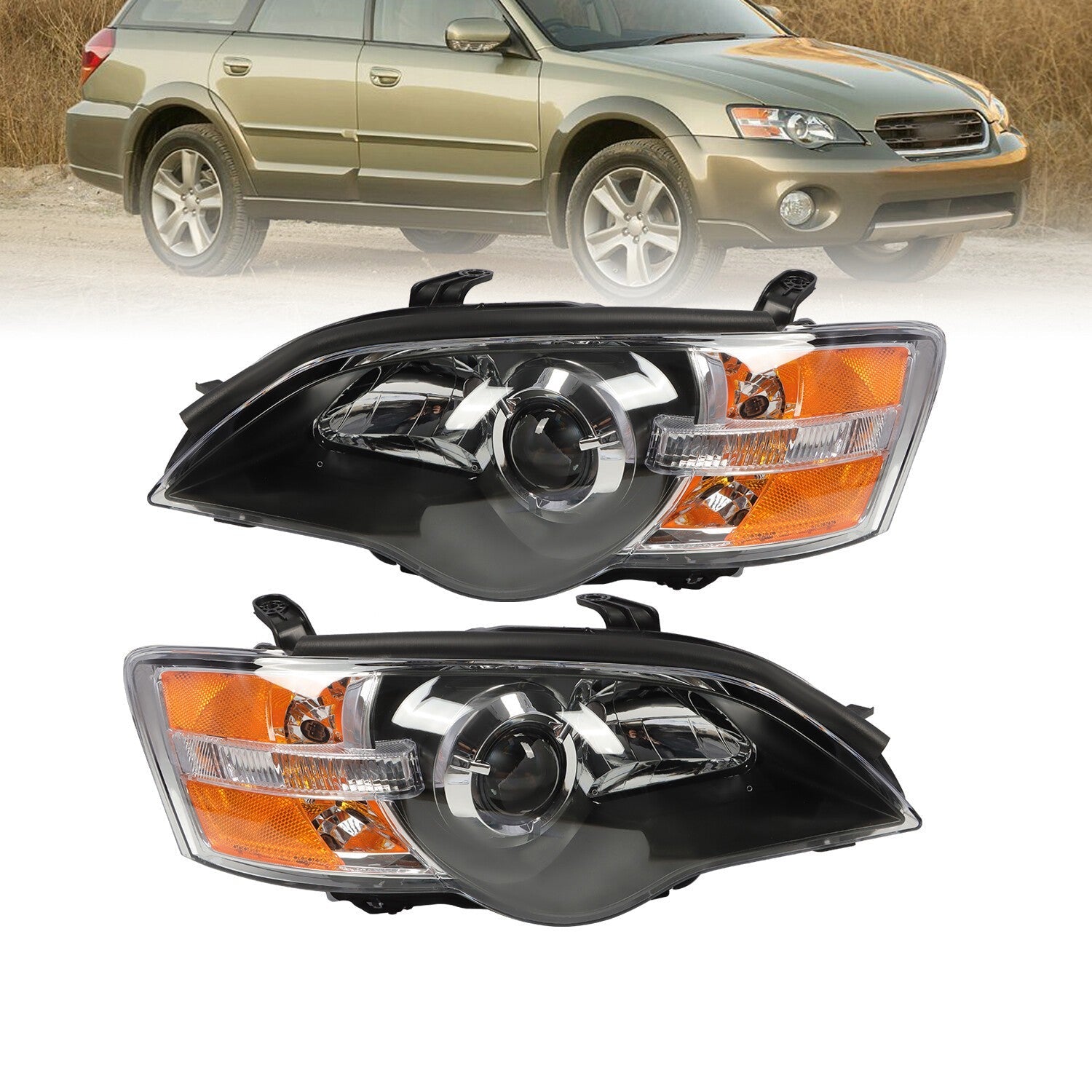 Halogen Headlight Assembly Set 2005-2007 Subaru Legacy Left & Right Side