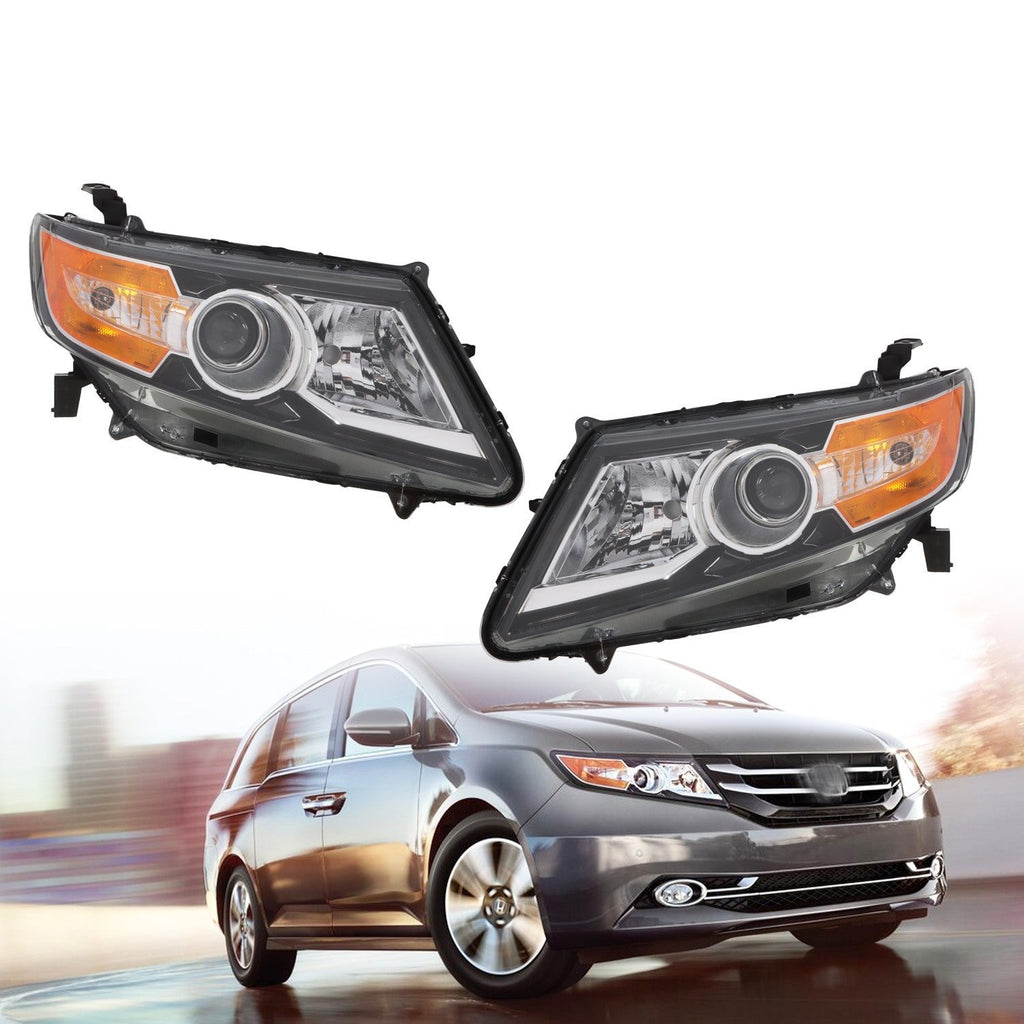 2014-2017 Honda Odyssey Halogen Black Headlight Set Left & Right Side