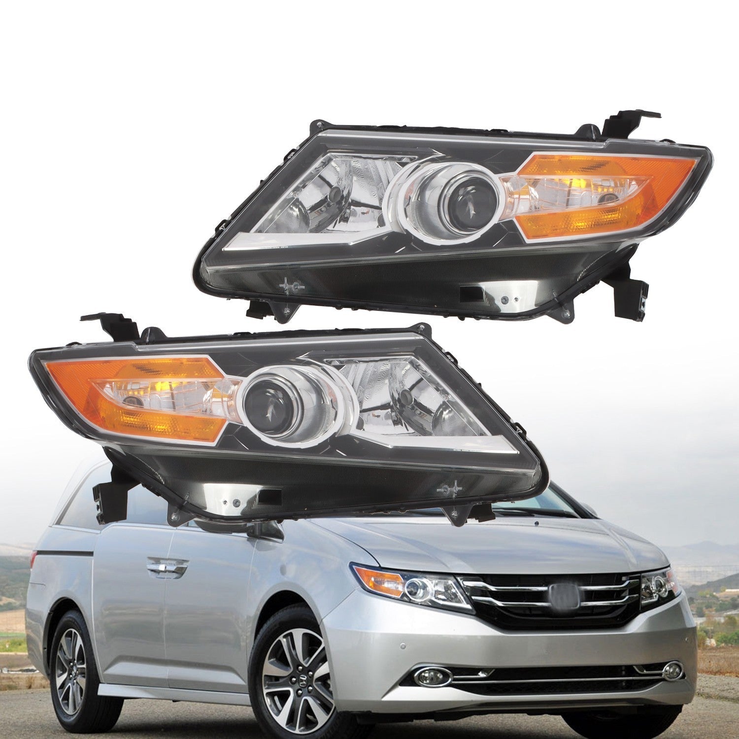2014-2017 Honda Odyssey Halogen Black Headlight Set Left & Right Side