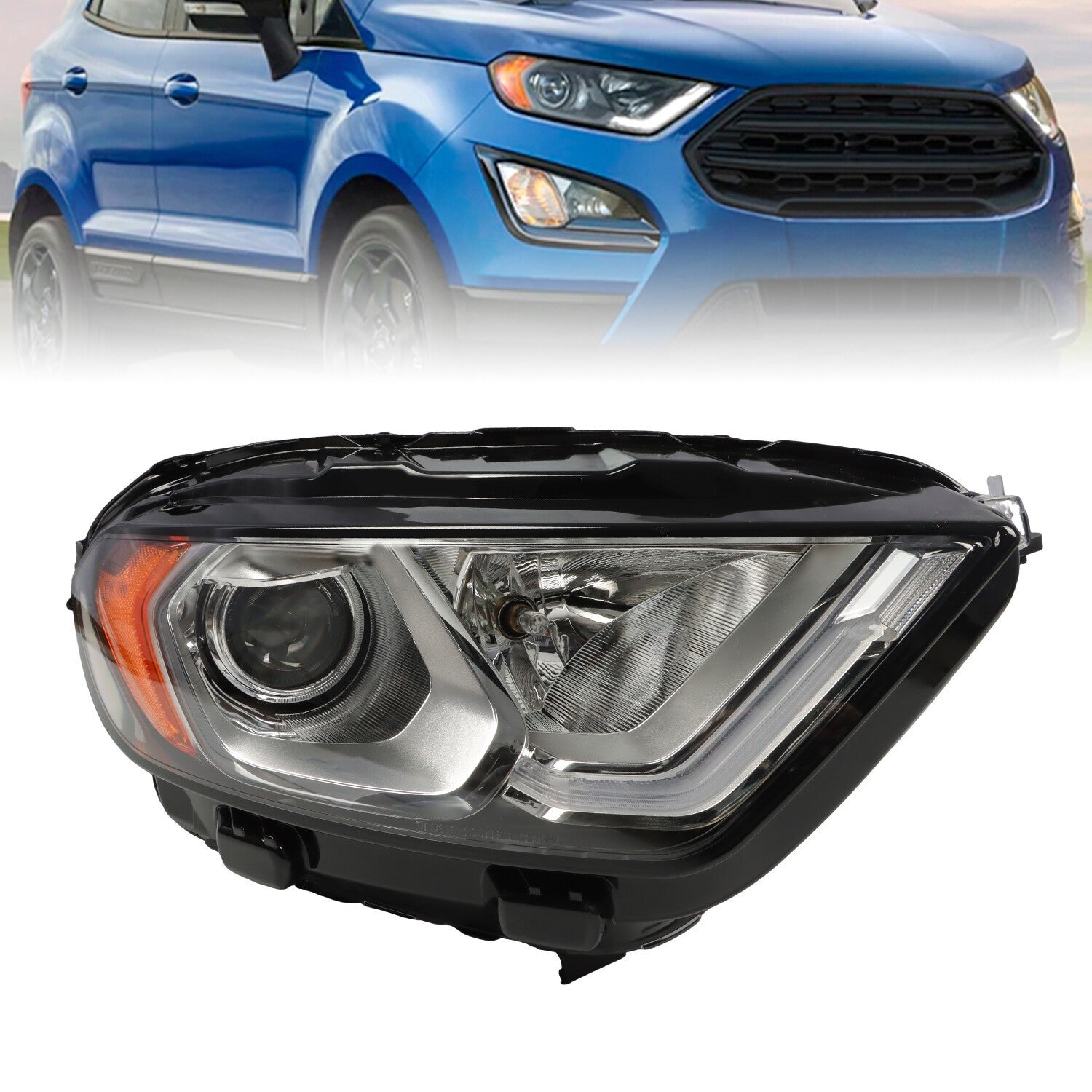 LED DRL Headlight Passenger Side for 2018-2022 Ford EcoSport Halogen Bulbs