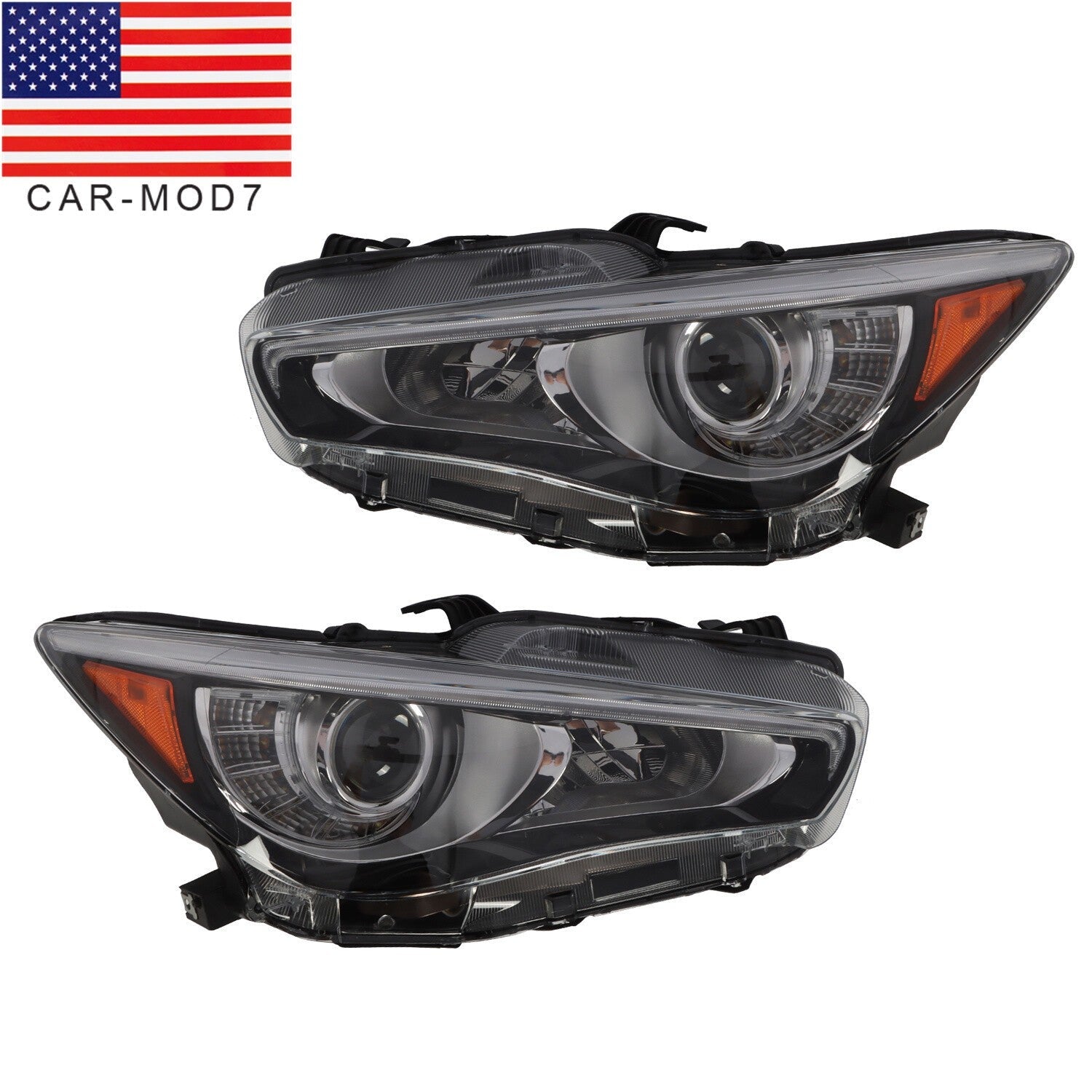Infiniti Q50 2014-2022 Headlights Pair Left & Right LED DRL Projector w/o AFS