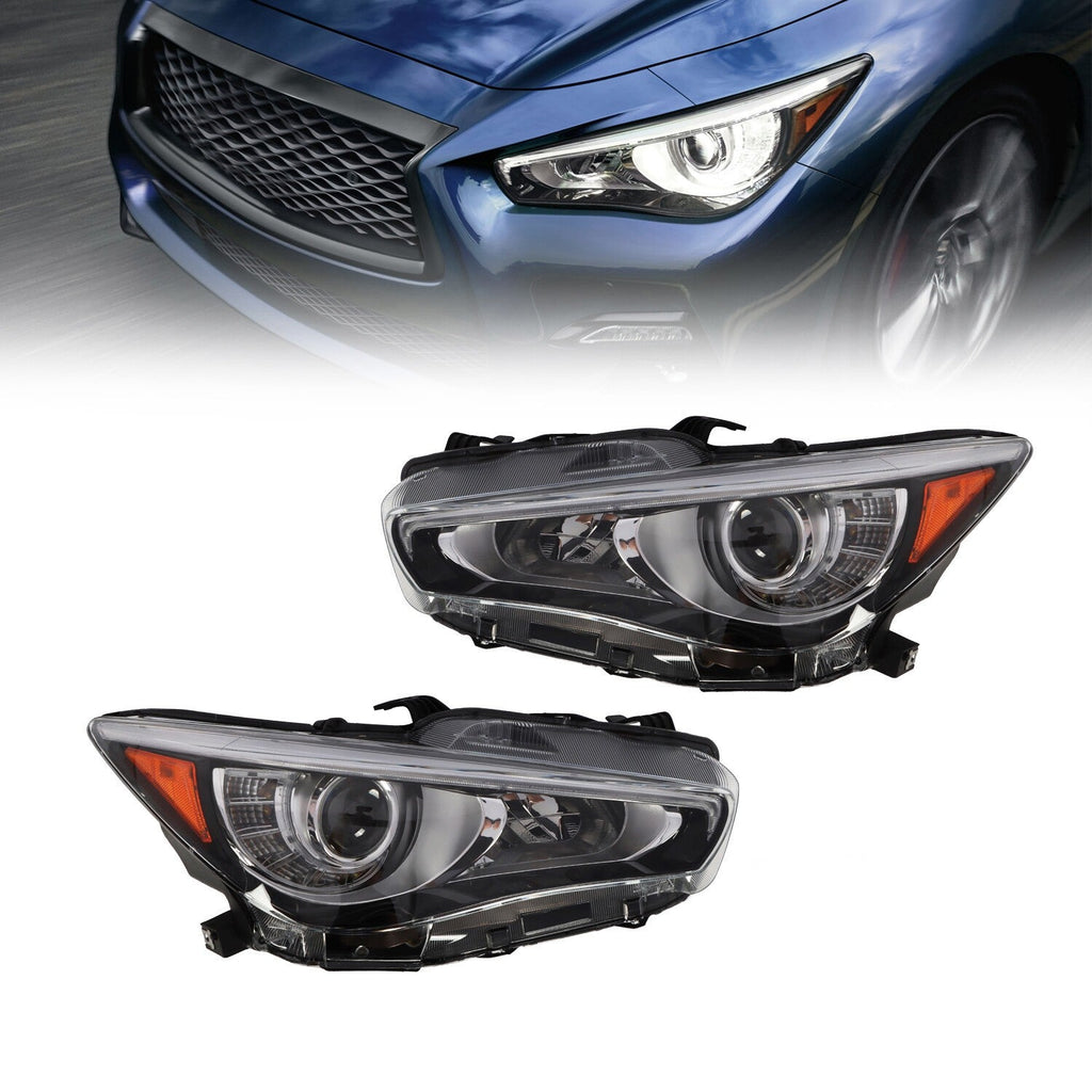 Infiniti Q50 2014-2022 Headlights Pair Left & Right LED DRL Projector w/o AFS