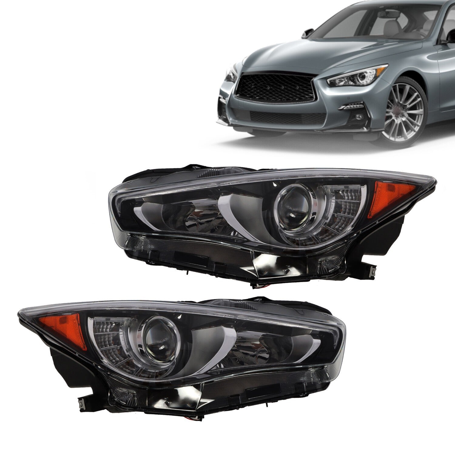 Infiniti Q50 2014-2022 Headlights Pair Left & Right LED DRL Projector w/o AFS