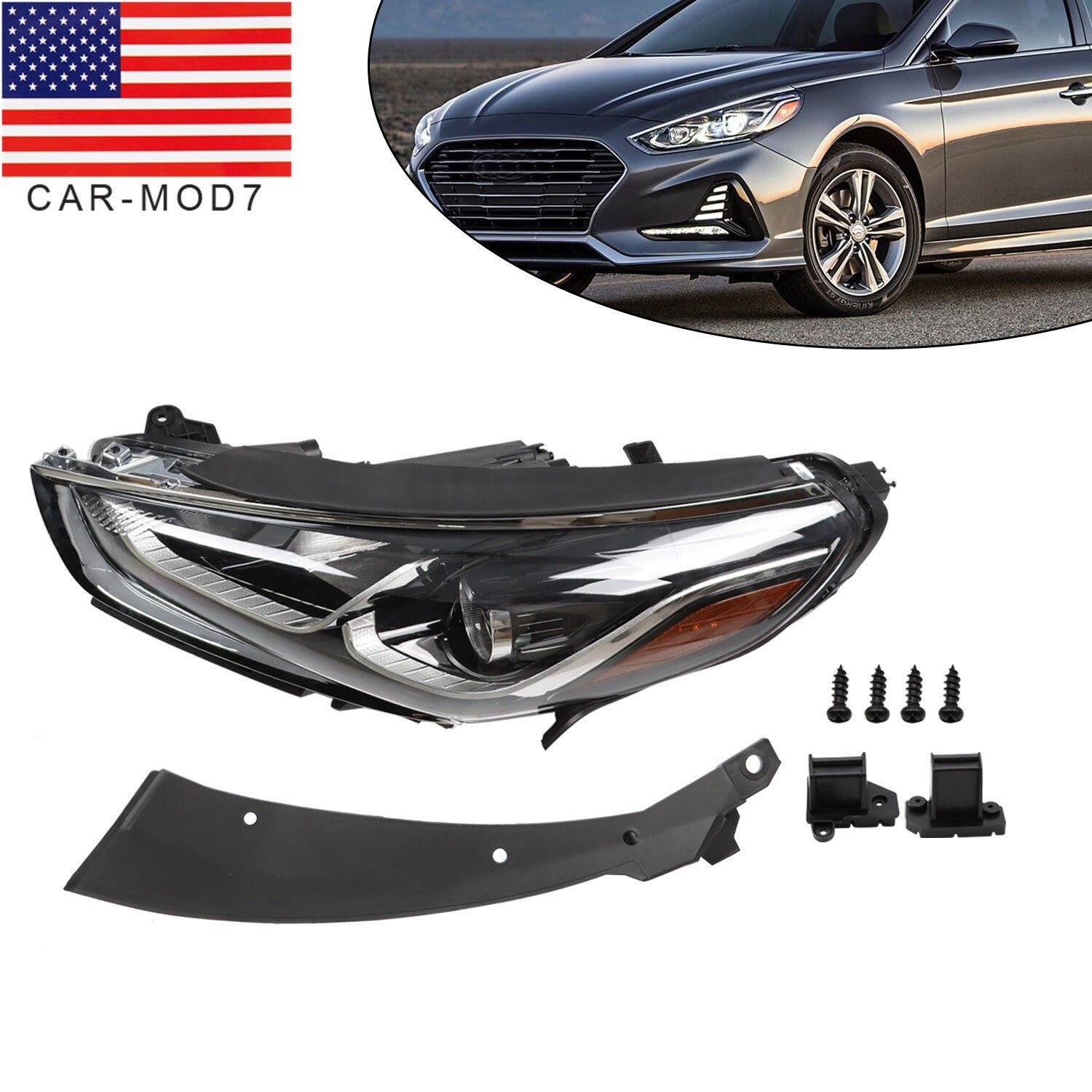 Halogen Headlight Left Driver Side w/Bulbs for 2018-2020 Hyundai Sonata