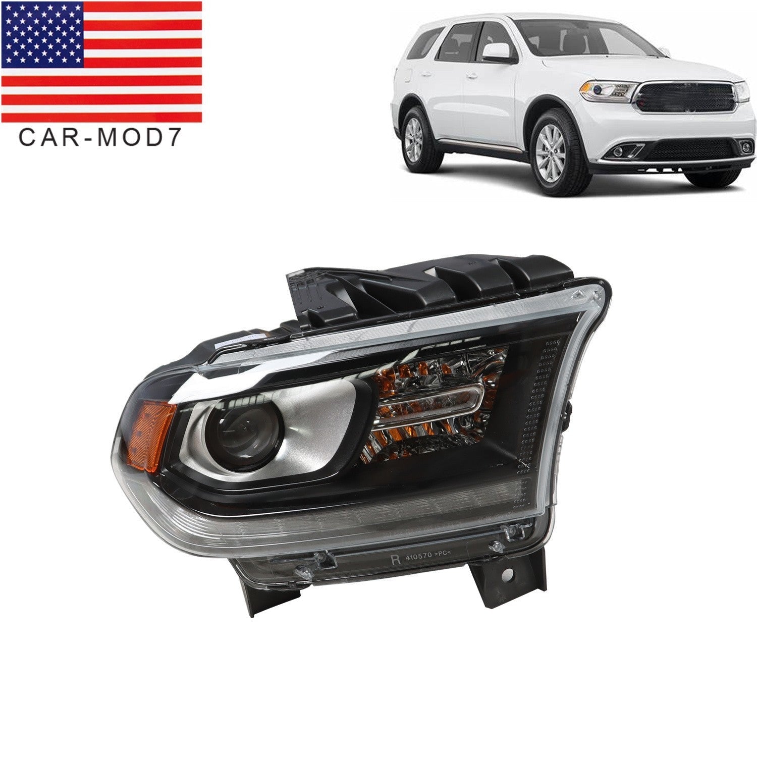 HID LED Headlight DRL Black Passenger Side for Dodge Durango 2016-2020