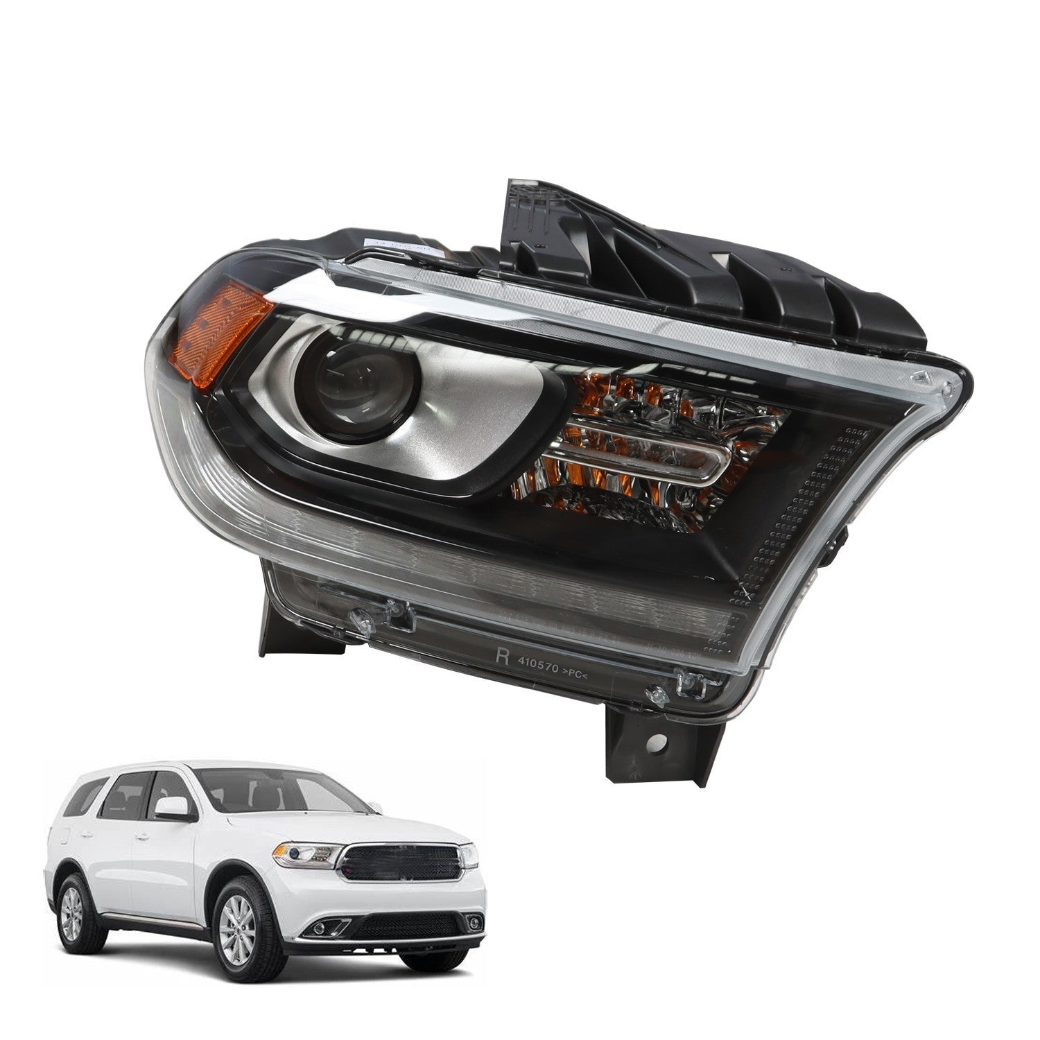 HID LED Headlight DRL Black Passenger Side for Dodge Durango 2016-2020