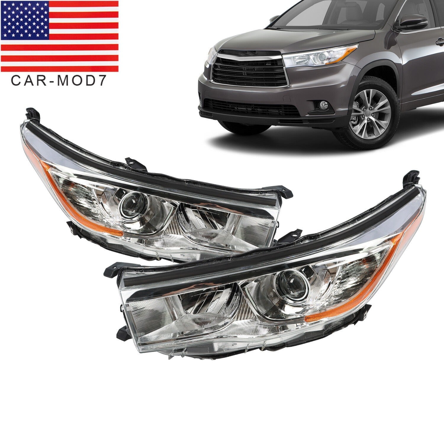 2014-2016 Toyota Highlander LE XLE Halogen Projector Headlights L+R Set