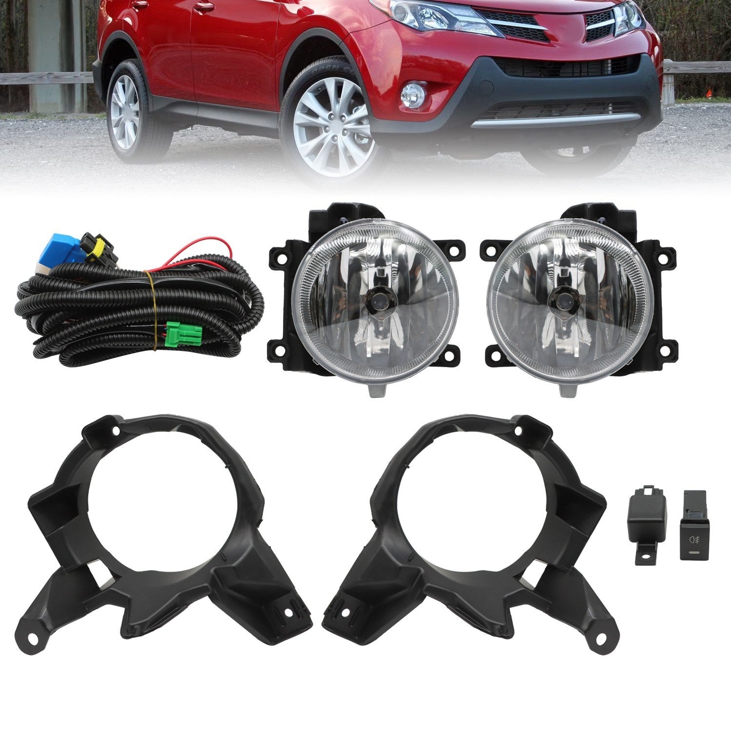 Halogen Fog Lights Front Bumper + Bulbs & Wiring for 2013-2015 Toyota