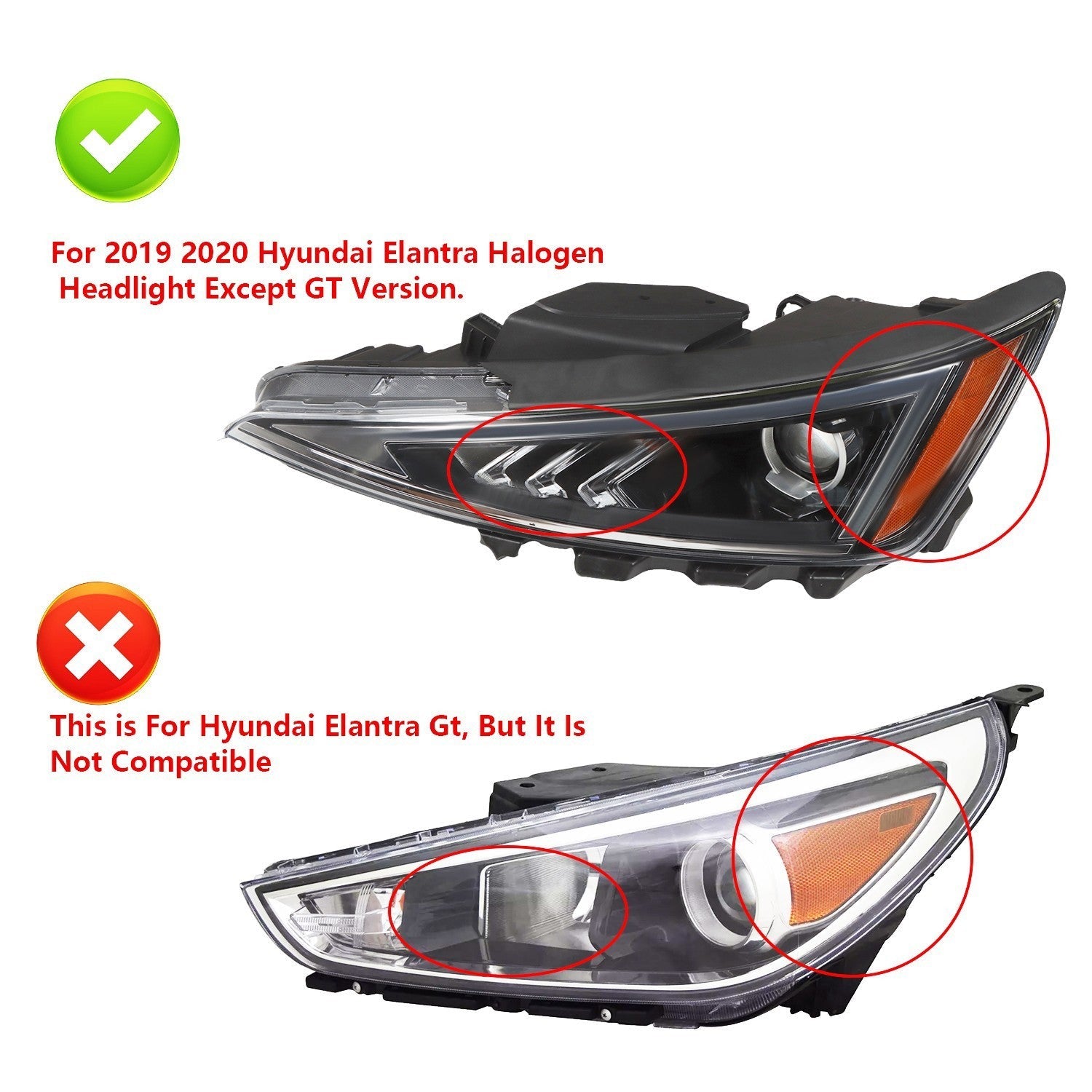 2019-2020 Hyundai Elantra Left Headlight Assembly Halogen Driver Side Sedan