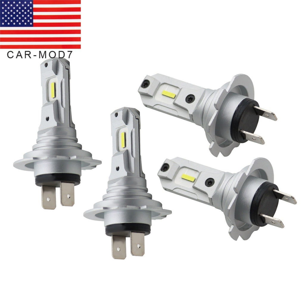 H7 LED Headlight Bulbs 6500K Super White High Low Beam Kit 4Pcs Bright