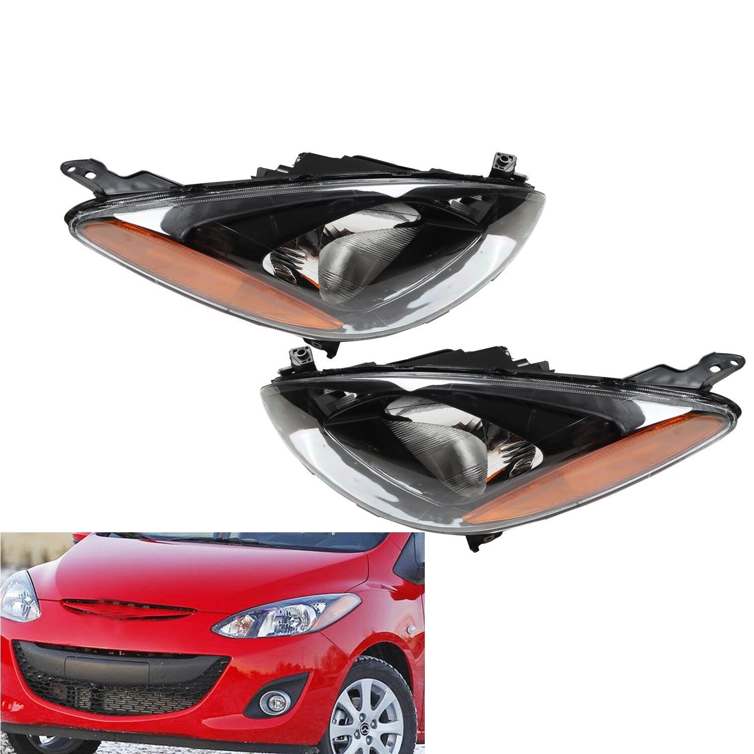 Halogen Headlights Left & Right for 2011-2014 Mazda 2 LH + RH Sides