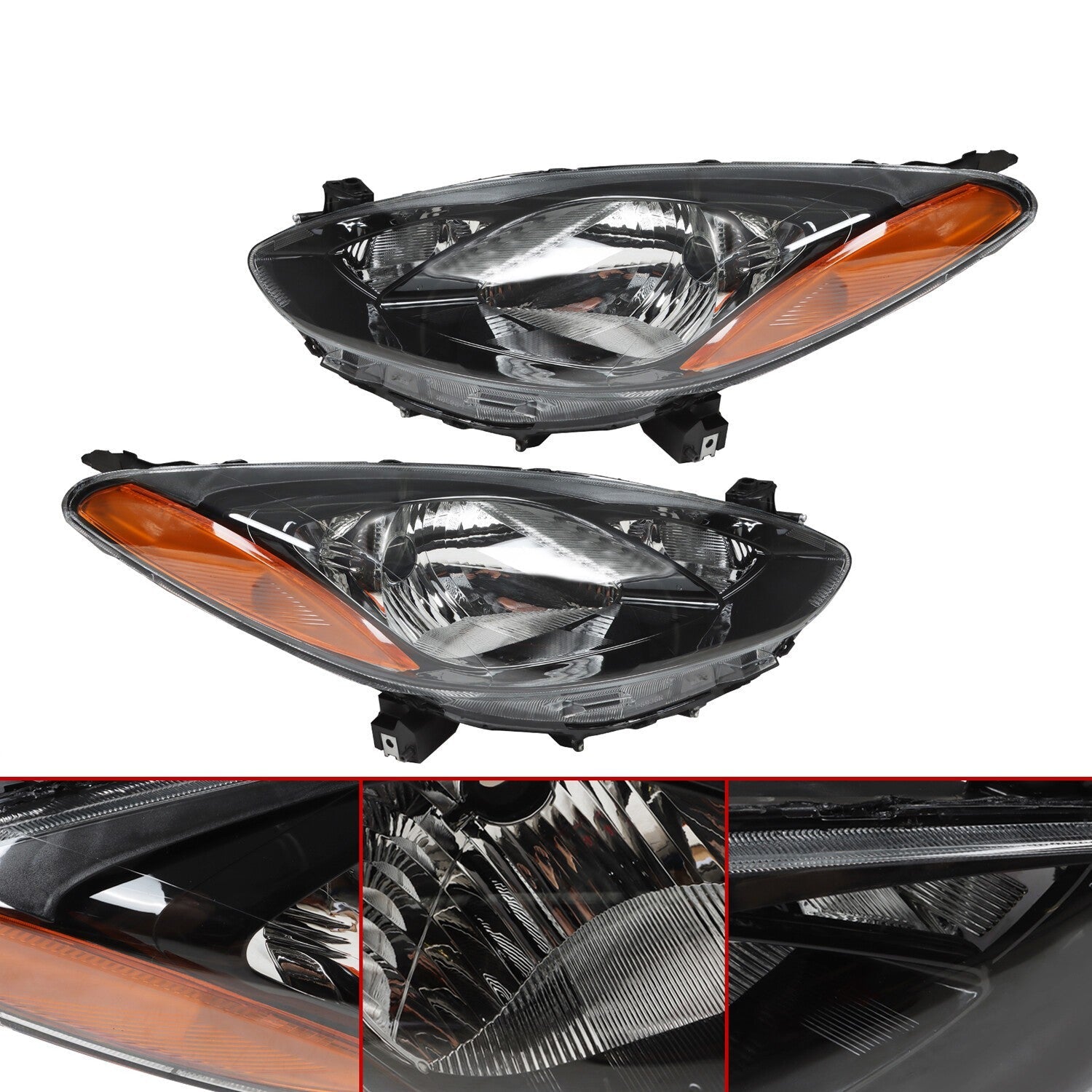 Halogen Headlights Left & Right for 2011-2014 Mazda 2 LH + RH Sides