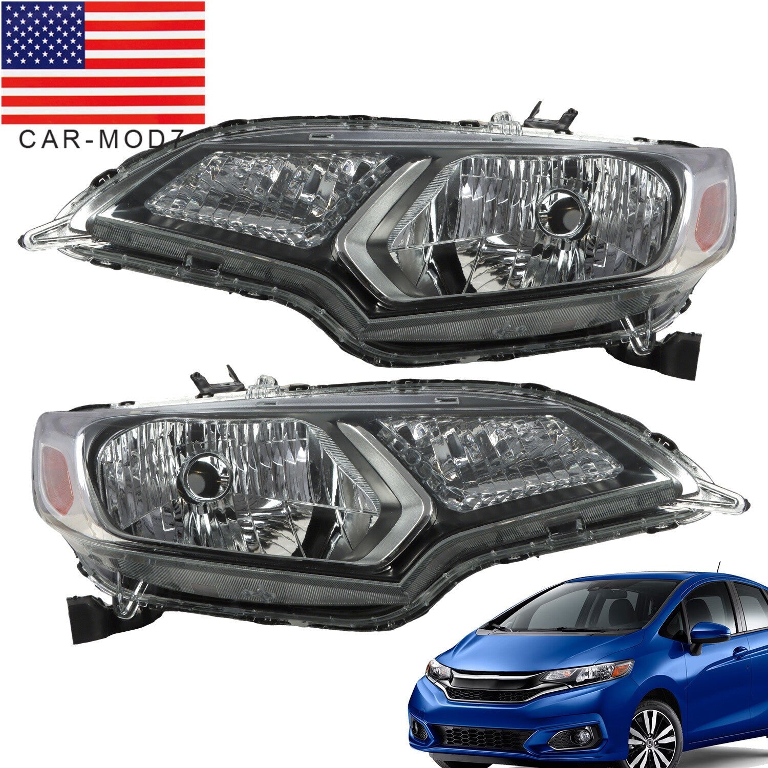 Halogen Headlight Set Left Right Pair for 2015-2017 Honda Fit