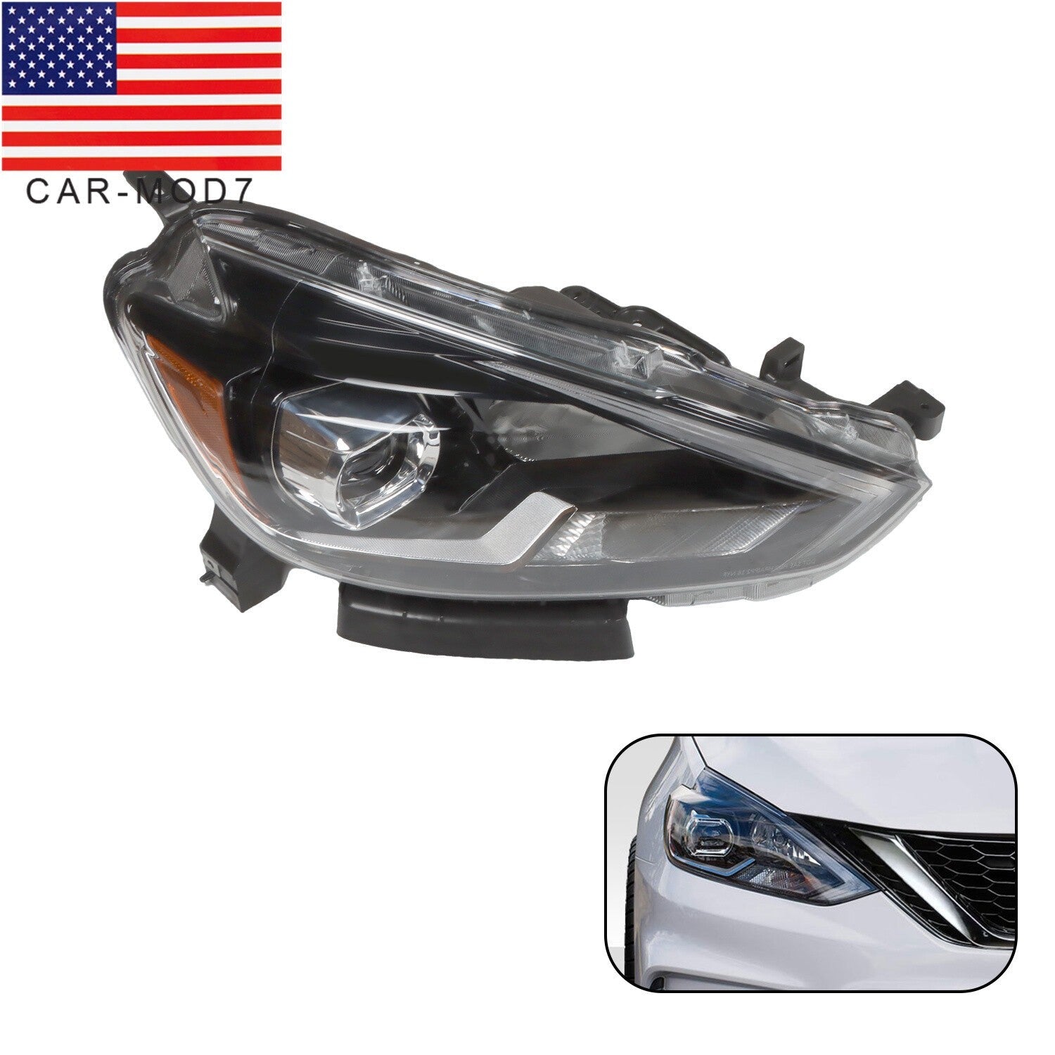 LED Headlight Right Side Black for 2016-2019 Nissan Sentra SL SR