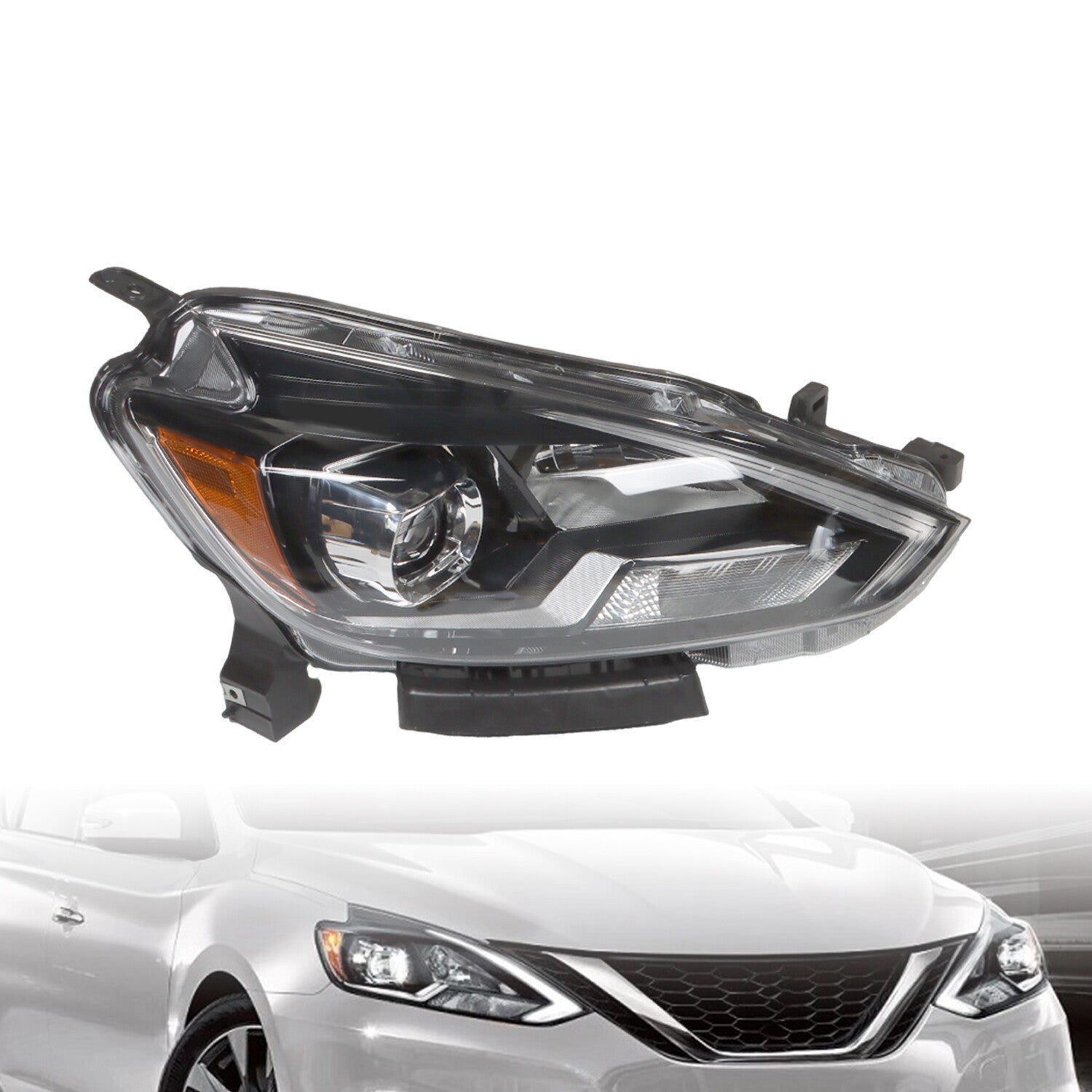 LED Headlight Right Side Black for 2016-2019 Nissan Sentra SL SR