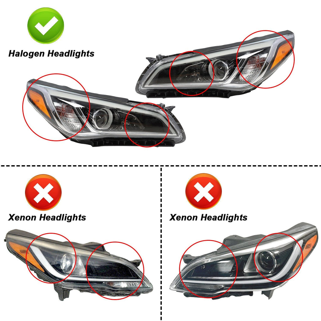 Left Front Headlight for Hyundai Sonata 2015-2017 Driver Side US Model