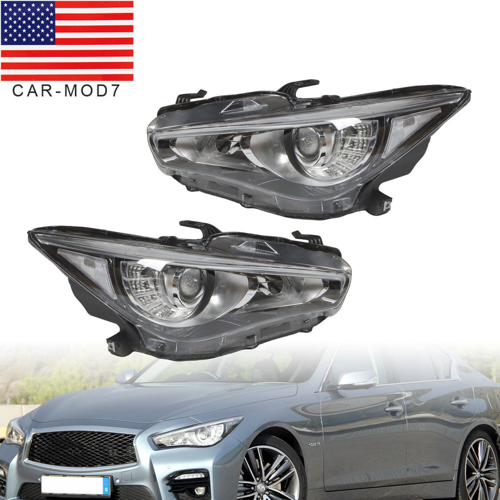 LED Headlight for 2014-2022 Infiniti Q50 Left & Right Side Chrome Headlamp