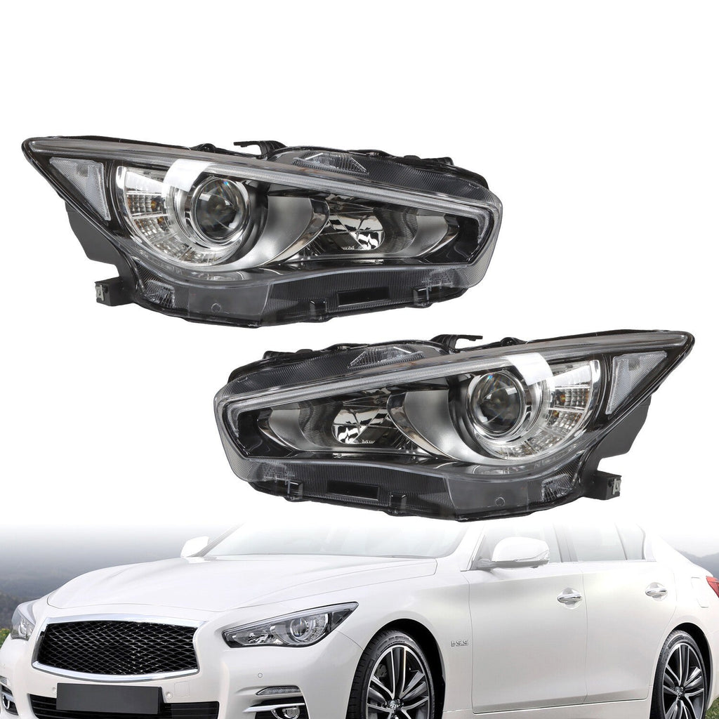 LED Headlight for 2014-2022 Infiniti Q50 Left & Right Side Chrome Headlamp