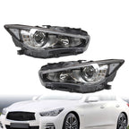 LED Headlight for 2014-2022 Infiniti Q50 Left & Right Side Chrome Headlamp
