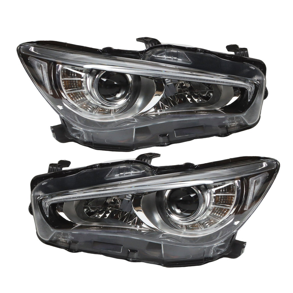 LED Headlight for 2014-2022 Infiniti Q50 Left & Right Side Chrome Headlamp