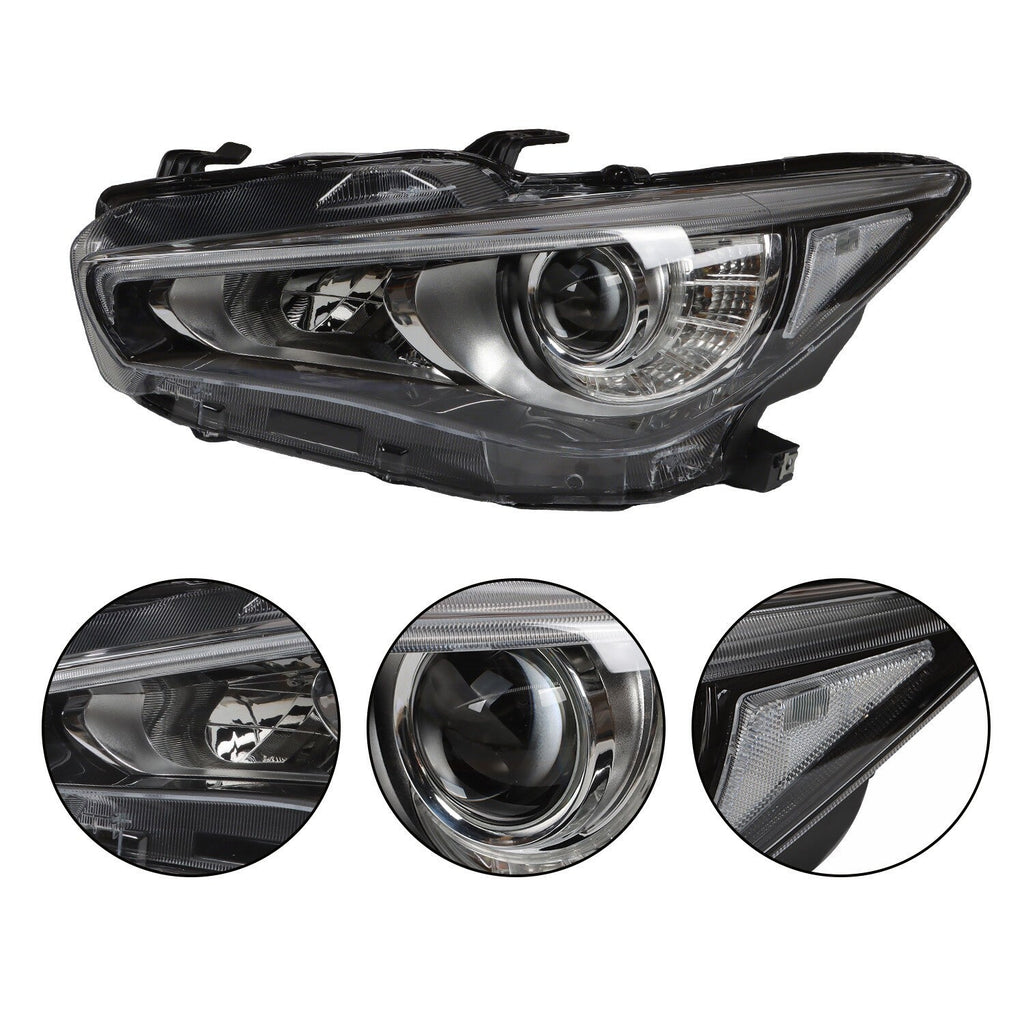 LED Headlight for 2014-2022 Infiniti Q50 Left & Right Side Chrome Headlamp