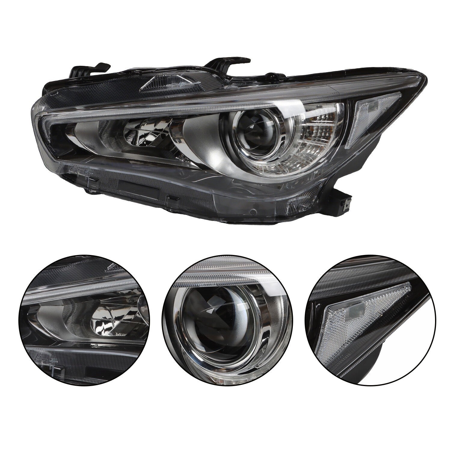 LED Headlight for 2014-2022 Infiniti Q50 Left & Right Side Chrome Headlamp