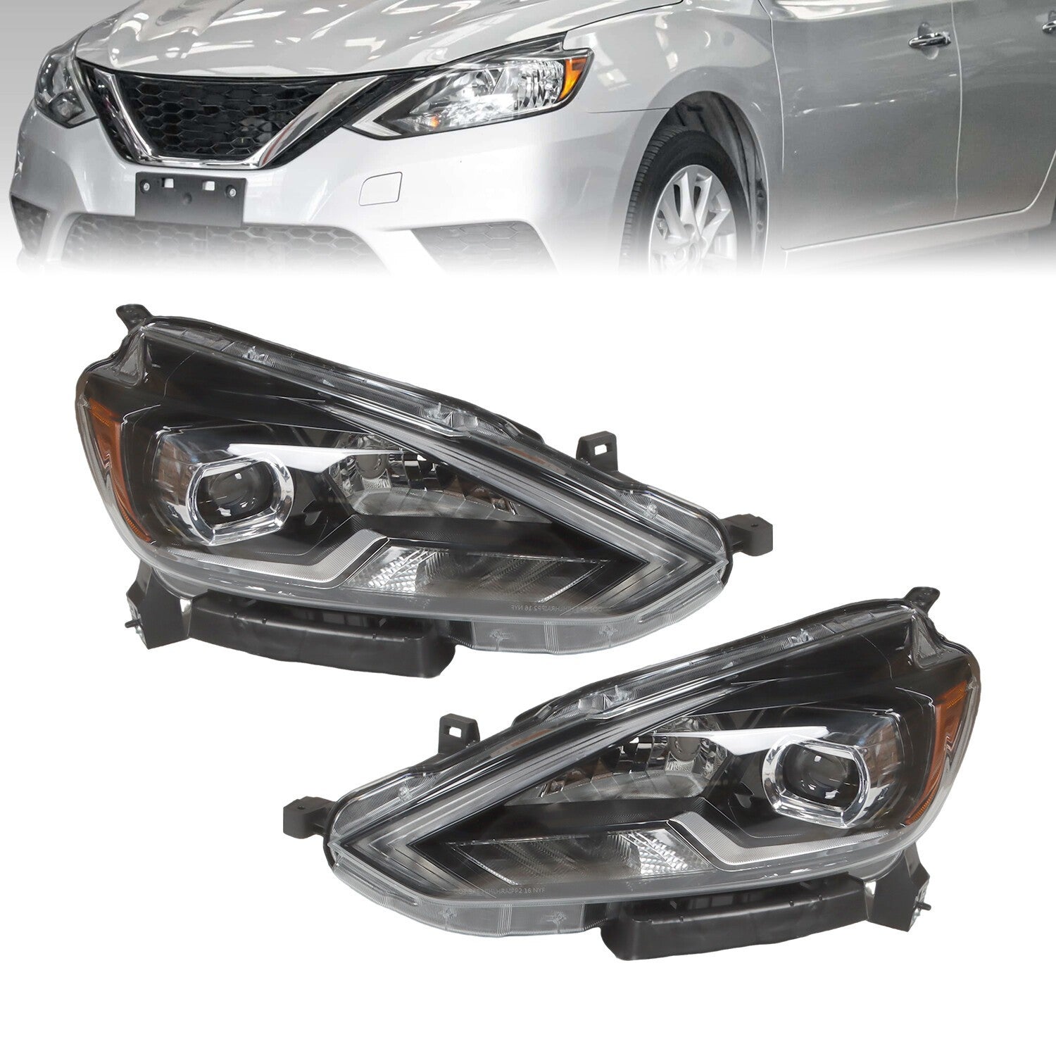 2016-2019 Nissan Sentra Halogen Headlights Left & Right Side Replacement