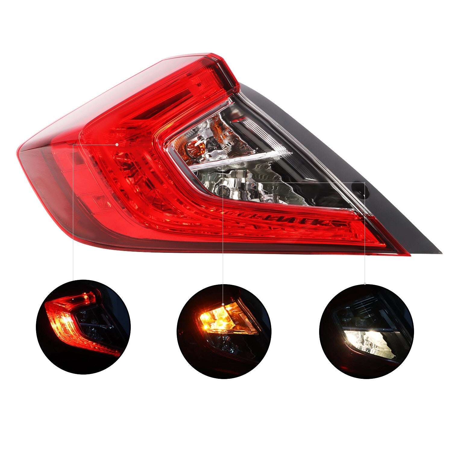 LH Driver Side Tail Light 2016-21 Honda Civic Outer Rear Lamp Assembly