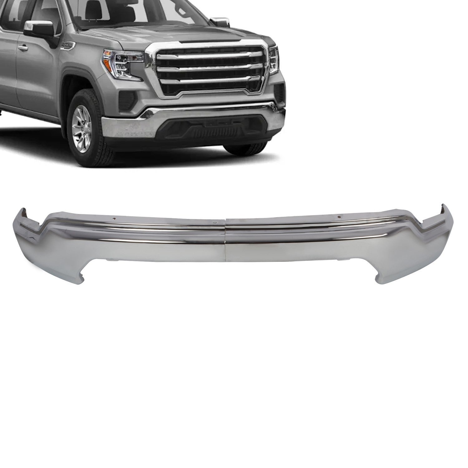 Chrome Steel Front Bumper Face Bar for 2019-2021 GMC Sierra 1500 Pickup