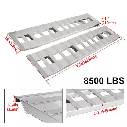 72" X 15" 8500 LBS ALUMINUM Hook Ramp CAR TRUCK TRAILER Auto Hauler Pair 6FT