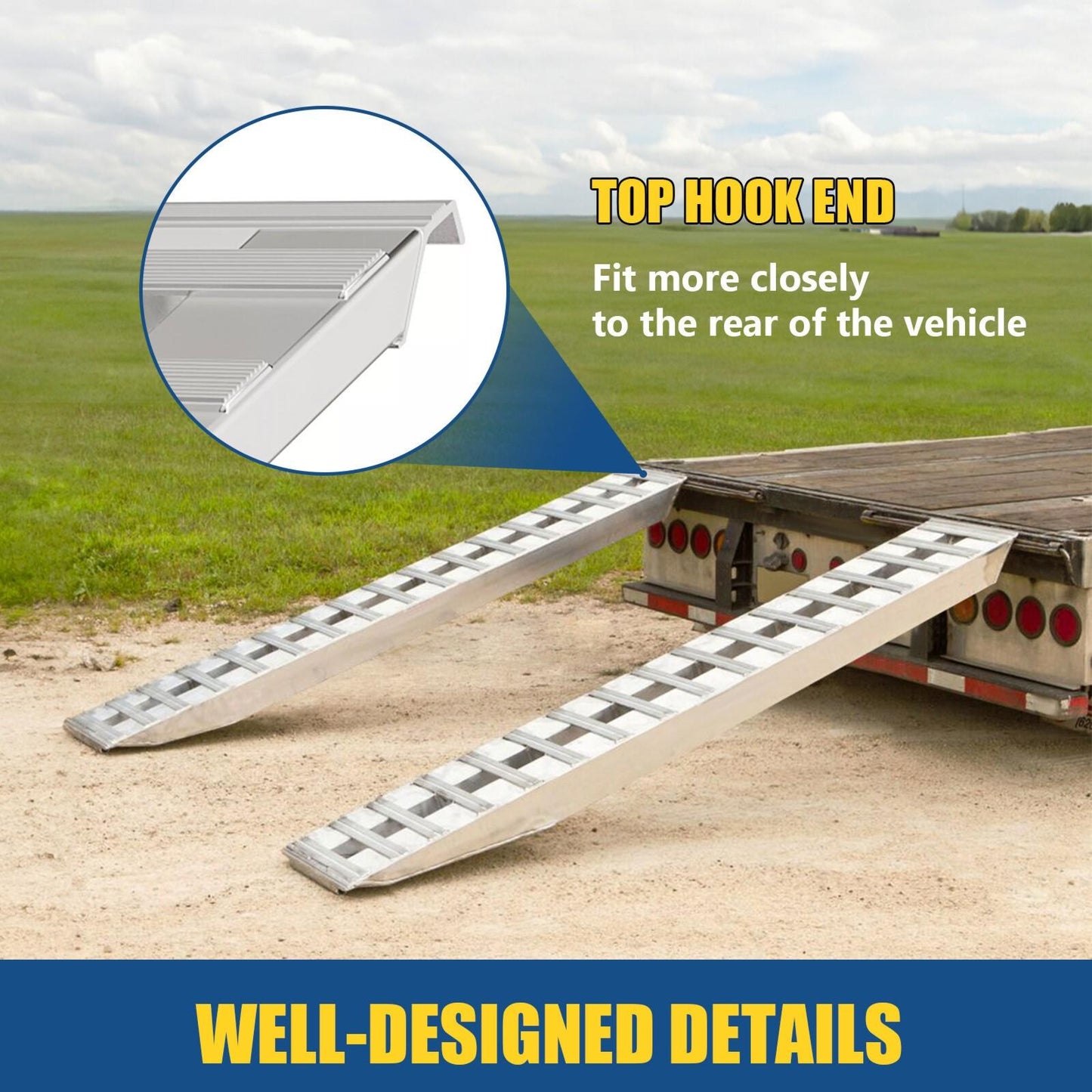 72" X 15" 8500 LBS ALUMINUM Hook Ramp CAR TRUCK TRAILER Auto Hauler Pair 6FT