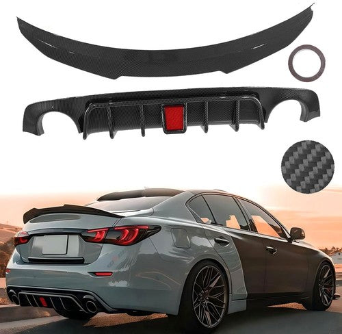 Rear Diffuser Trunk Spoiler Wing Carbon Fiber Style for 2018-2024 for Infiniti Q50