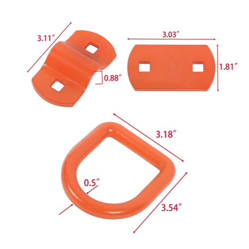 1/2" Thick Orange Bolt-On Forged D Ring 12000 LBS Break Strength (Pack of 4)