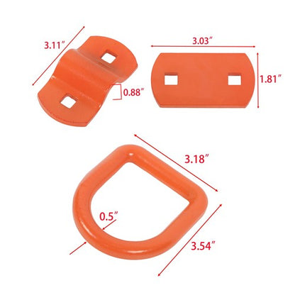 1/2" Thick Orange Bolt-On Forged D Ring 12000 LBS Break Strength (Pack of 4)