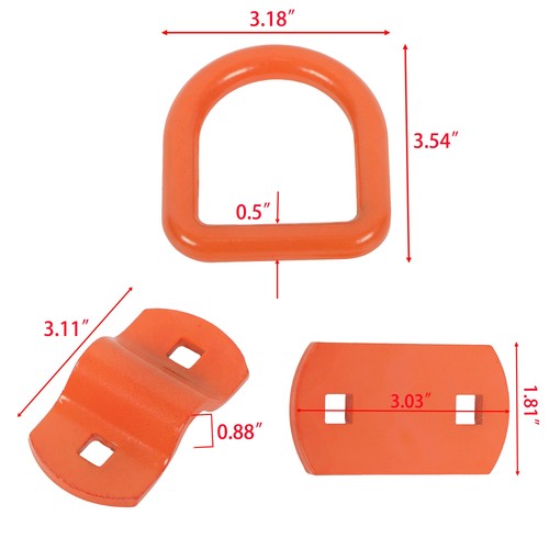 1/2" Thick Orange Bolt-On Forged D Ring 12000 LBS Break Strength (Pack of 4)