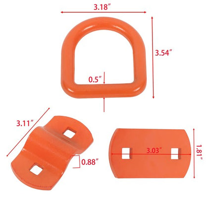 1/2" Thick Orange Bolt-On Forged D Ring 12000 LBS Break Strength (Pack of 4)