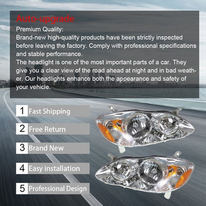 Headlights For Toyota Corolla 2003-2008 LH+RH 1Pair Chrome Housing Clear Lens