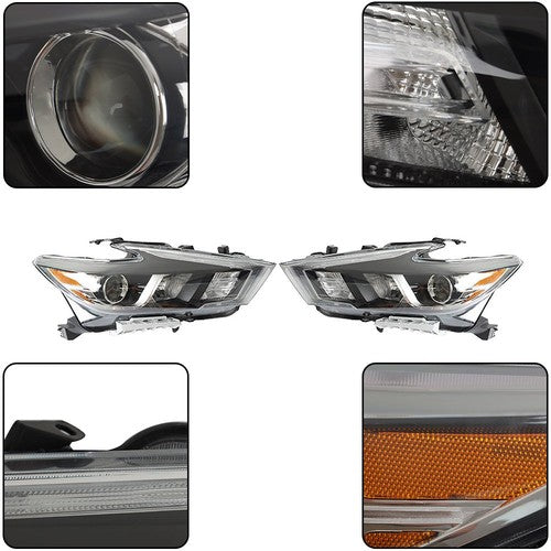 For Maxima S|SL|SV 2016-2017 18 Headlights Clear Lens LH+RH Pair Housing Chrome