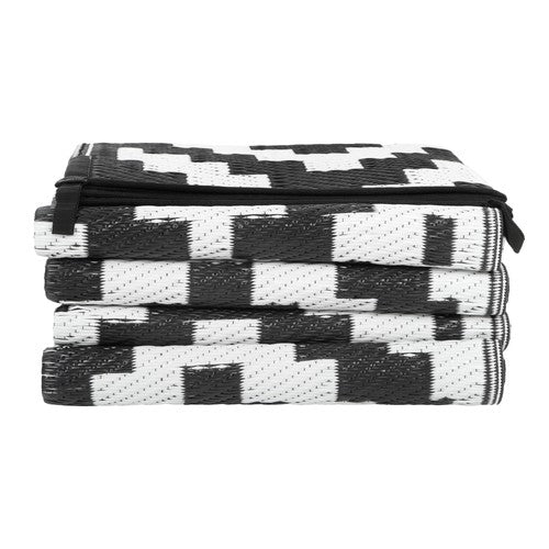 6x9 ft Waterproof Outdoor Rug Outdoor Plastic Straw Rug Carpet Black & White