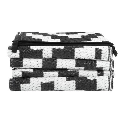 6x9 ft Waterproof Outdoor Rug Outdoor Plastic Straw Rug Carpet Black & White